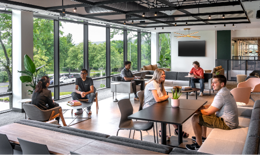 People working in Flex at Chesterbrook's open flex space