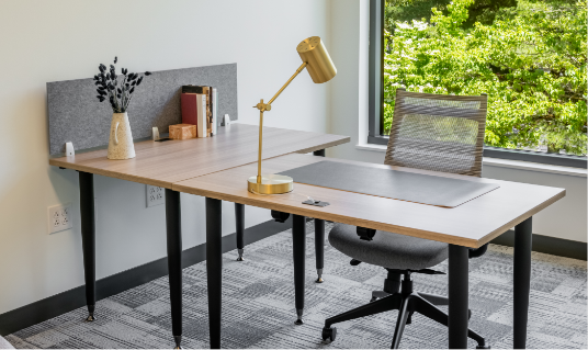 Flex at Chesterbrook's private office with a desk and chair