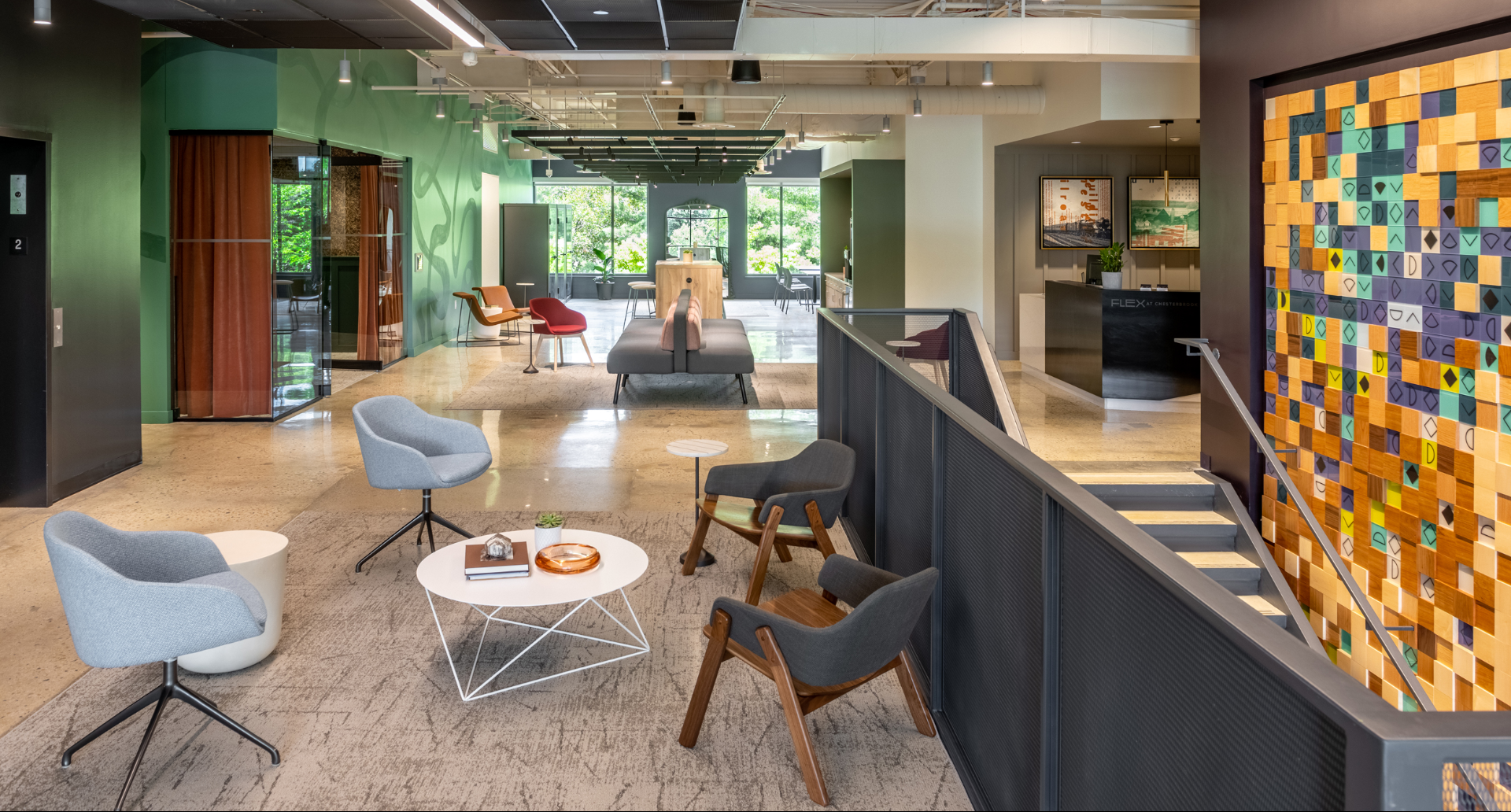 Flex at Chesterbrook's main area including reception and boardroom